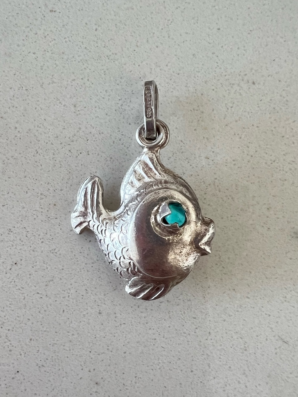 925 Sterling Silver Solid Fish Pendant · Glass Eyes Accent
